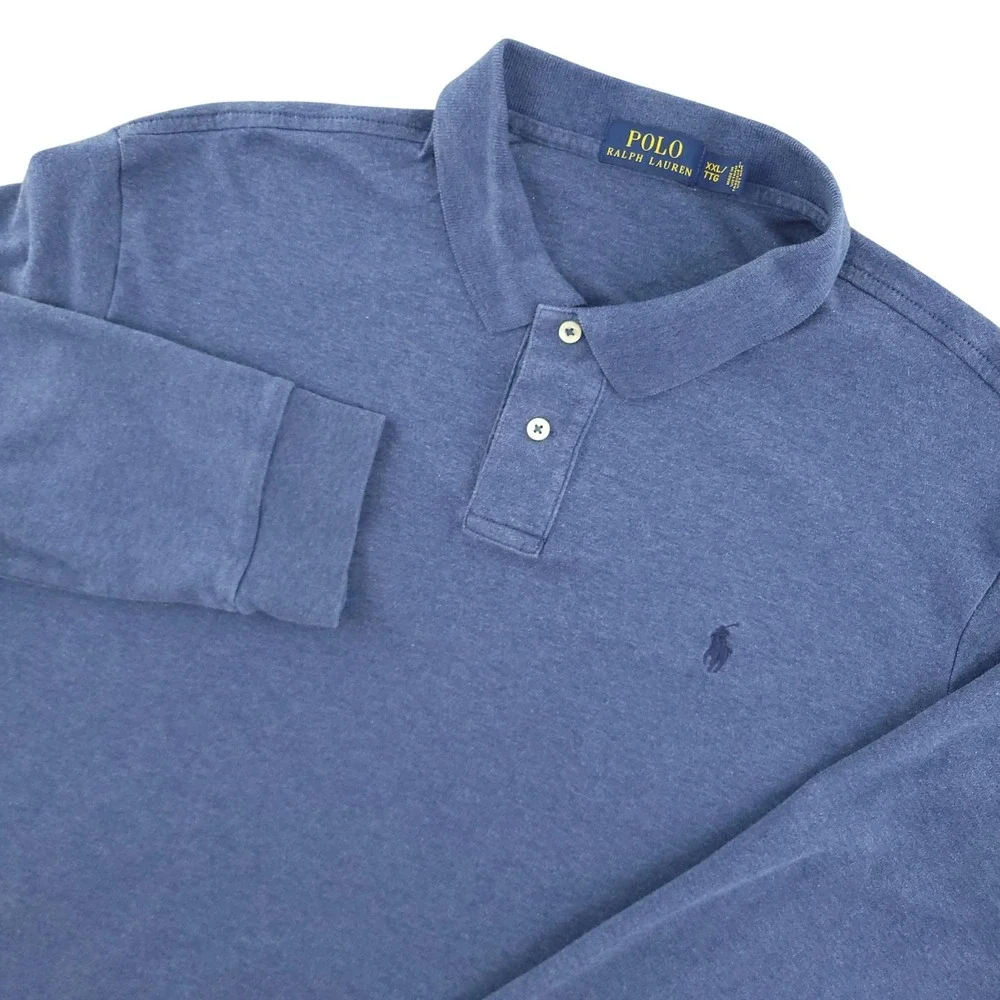 Polo Ralph Lauren Polo Shirt Mens 2XL Blue Cotton Pony Logo Long Sleeve Top